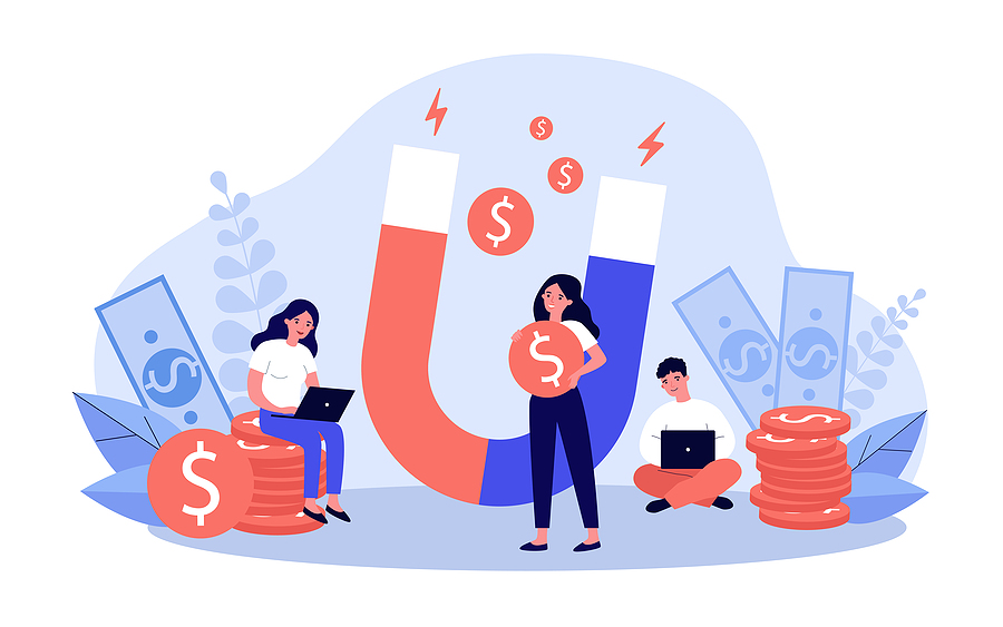 People Attracting Money With Magnet Flat Vector Illustration. Ma